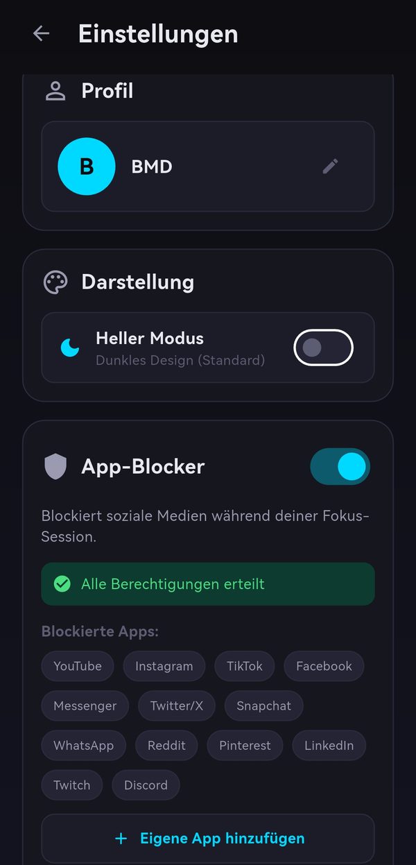 FocusFlow: Einstellungen